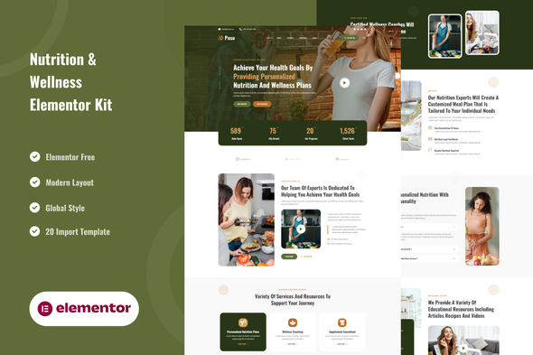 Poso – Personalized Nutrition & Wellness Elementor Template Kit