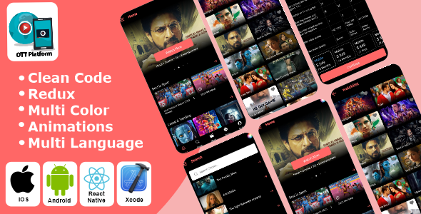 OTT Platform - Live TV & Movies App | Web Series App | Video Streaming React Native iOS/Android App