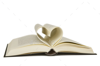 Open book with heart shaped pages. Love for reading