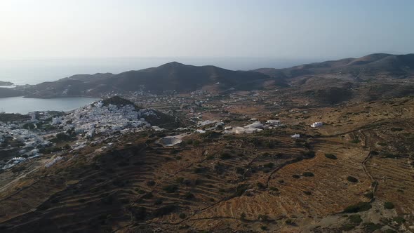 Mylopotas on the island of Ios in the Cyclades in Greece seen from the sky