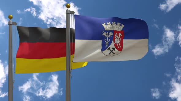 Germany Flag Vs Oberhausen City Flag on Flagpole