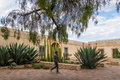 Man visiting the old rustic model school with cactus in Mineral de Pozos Guanajuato Mexico - PhotoDune Item for Sale