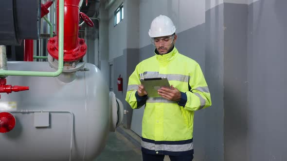 Engineer using digital tablet inspect