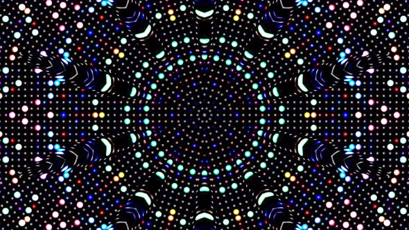 circle shape set of dots wave motion, colorful, on black background