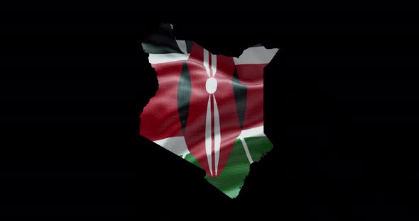 Kenya national flag background with country shape outline. Alpha channel animation