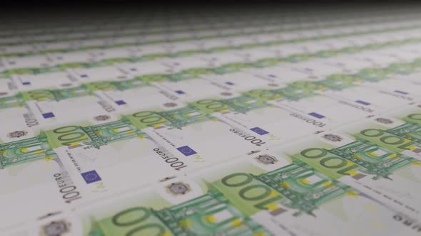 100 euro bills on money printing machine.
