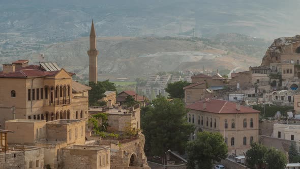 Urgup Town Aerial View From Temenni Hill in Cappadocia Region of Turkey Timelapse