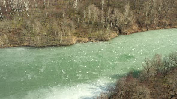 Frozen River in Aerial View