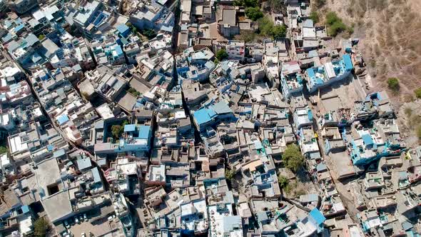 Aerial reveal of the Blue city, Udaipur, Rajasthan, India