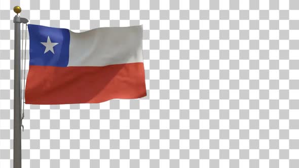 Chile Flag on Flagpole with Alpha Channel