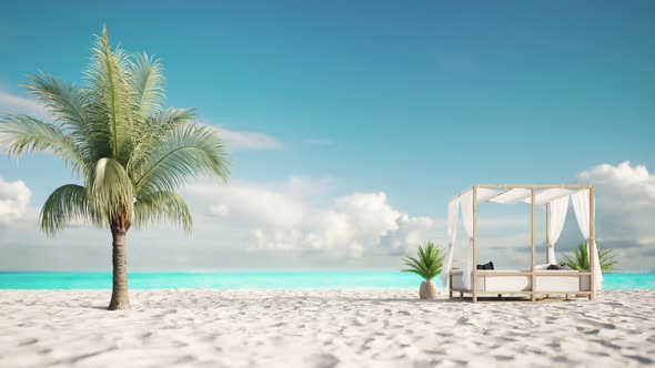 Lounge Bed On The Coast Of A Tropical Resort