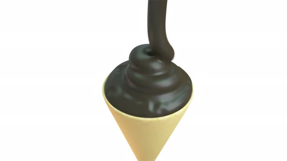 Melted Chocolate Down  On Ice Cone Ice Cream