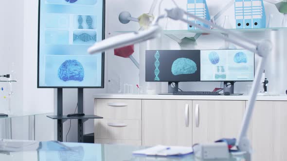 Dolly Shot of Empty Scientific Research Center with Nobody in It alt