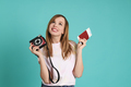 Young pretty woman with camera and passport - PhotoDune Item for Sale