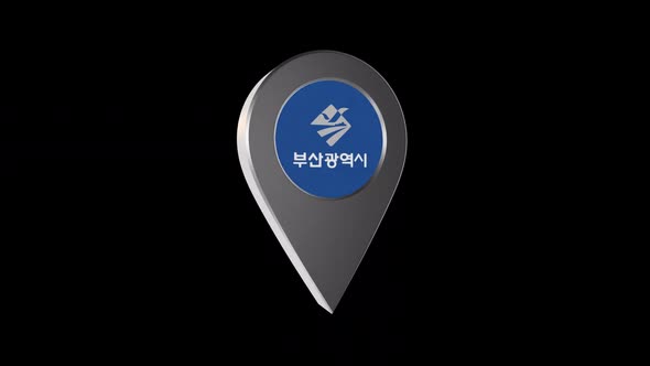 3d Animation Map Navigation Pointer With Flag Of Busan (South Korea) With Alpha Channel - 2K