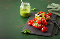 stuffed bell peppers with quinoa tomatoes olives and herb sauce chimichurri - PhotoDune Item for Sale