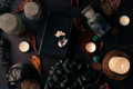 Witchcraft still life concept with potion, spell book, herbs ingredients and magical equipment - PhotoDune Item for Sale