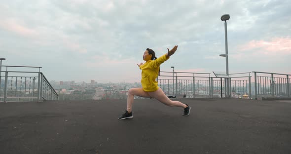 Asian Woman Cardio Exercise Outdoors