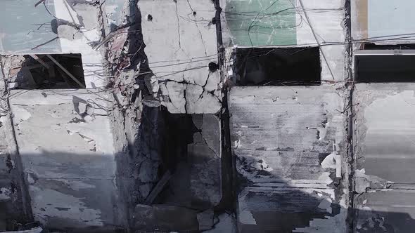 Vertical Video of a Multistorey Building Destroyed During the War in Ukraine