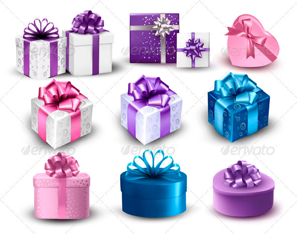 Set of Colorful Gift Boxes with Bows and Ribbons