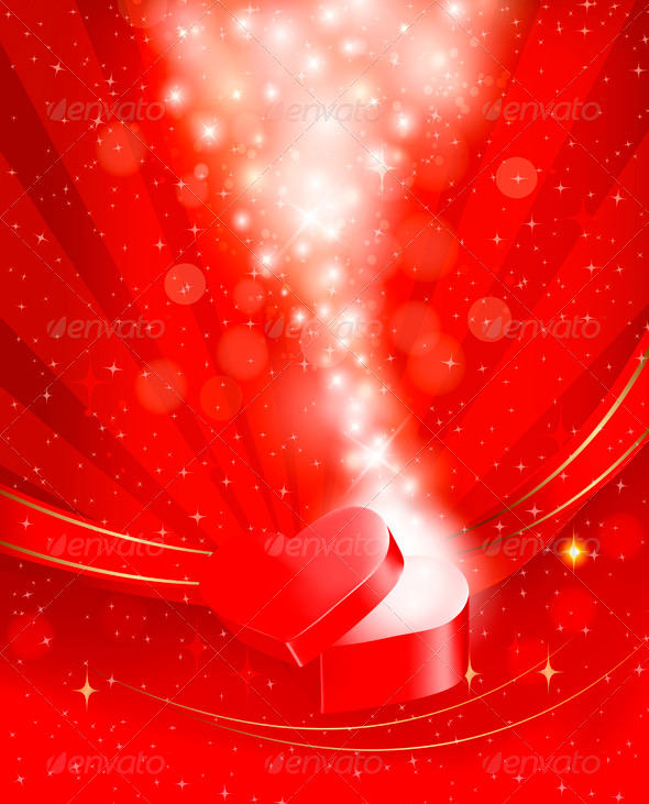 Valentines Day Background with Open Red Gift Box