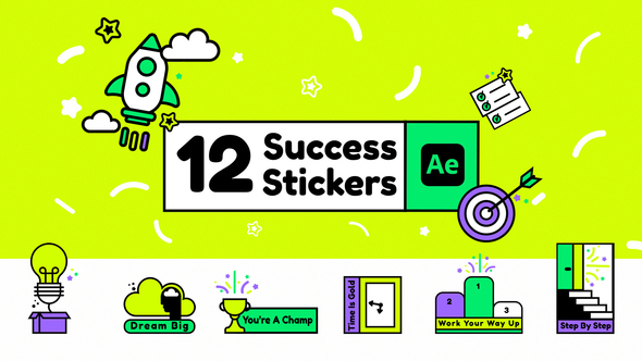 12 Success Stickers Animated