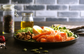 Keto bowl salmon salad with greens, eggs and nuts - PhotoDune Item for Sale