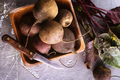 Fresh organic beet, beetroot. Grey rustic wooden background. - PhotoDune Item for Sale