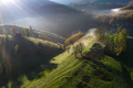 Mountain countryside homestead in the autumn. Wooden barns, aerial drone view - PhotoDune Item for Sale