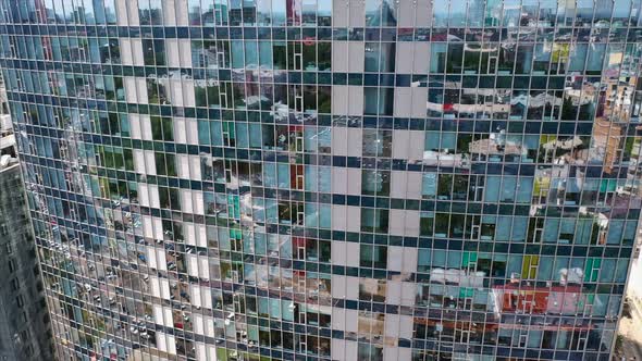 Street Reflection on Glass Steel Building Facade