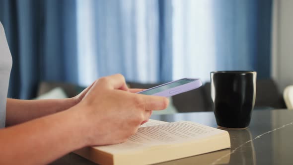 Modern wireless tech user concept. Close up of female hands holding smartphone. Happy woman enjoy on