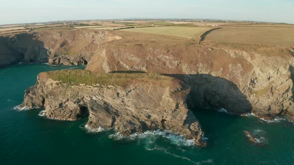 Aerial view of Bedruthan Carnewas, Cornwall, UK.