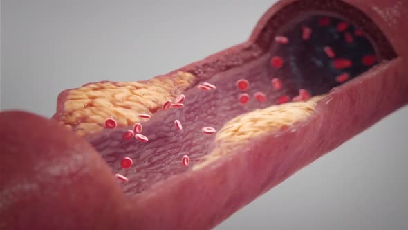 Clogged Artery with platelets and cholesterol plaque, concept for health risk for obesity