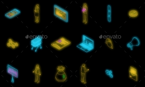 Affiliate Marketing Icons Set Vector Neon