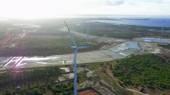 Close up of windmill in Kalpitiya, Puttalam district | Sri Lanka aerial drone footage