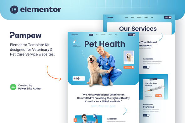 Pampaw – Veterinary & Pet Care Services Elementor Template Kit