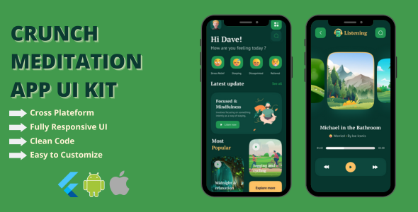 Crunch Meditation App iOS + Android Flutter UI kit