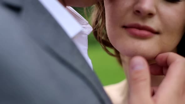 Romantic Wedding Moment Couple of Newlyweds Smiling Portrait