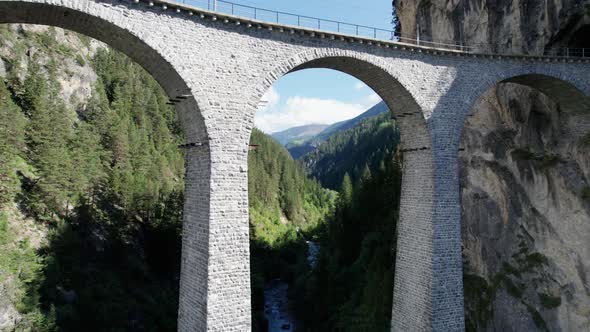 Aerial View of the Landwasser Viaduct in the Swiss Alps at Summer