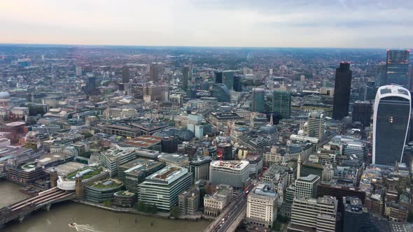 Aerial View of London Skyline on a Cloudy Day UK