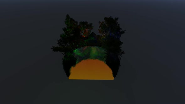 Isometric house in the middle of the yellow jungle at night