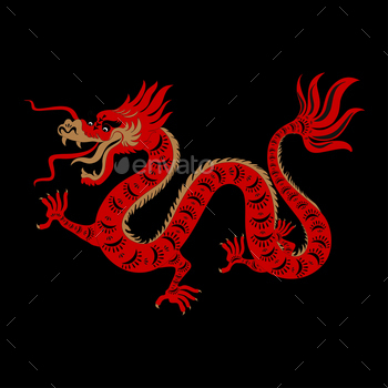 odiac Red and Gold Dragon Character on White Background, elements for invitation card, Poster, Banner background