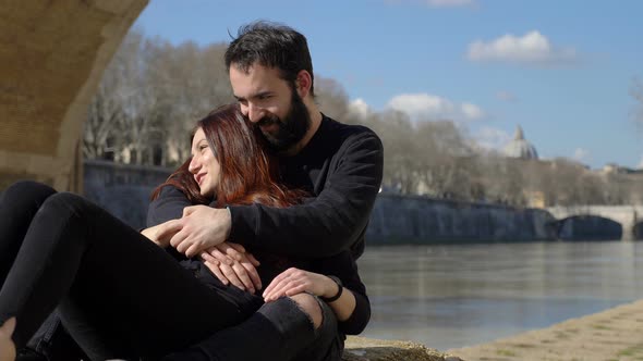 Love ,Romance, couple -young lovers cuddle in the sun