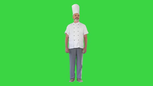 Mature Professional Chef Man Standing Looking To the Sides Waiting on a Green Screen Chroma Key