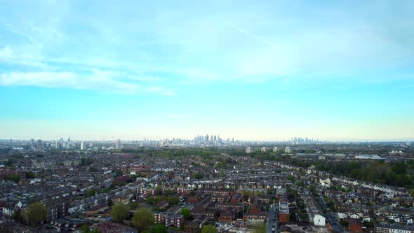 Aerial panorama of South London city with sky space for text and copy