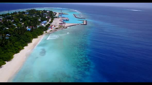 Aerial top down landscape of luxury shore beach time by blue ocean and white sandy background of a d