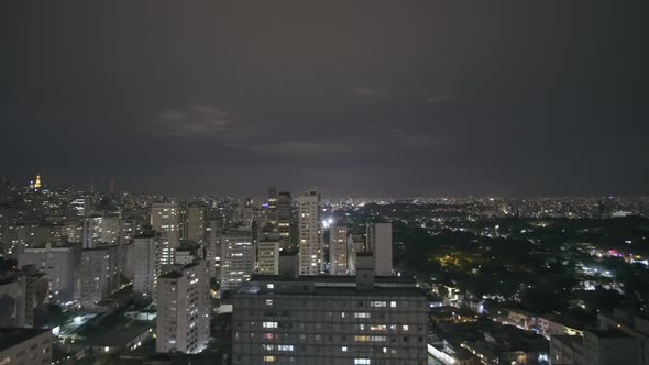 camera slow pan from left to right showing avenida rebouças ibirapuera park at storm night at Sao Pa