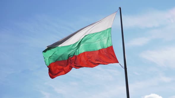 Bulgarian Tricolor Flag Moving To Light Wind In Sunny Day