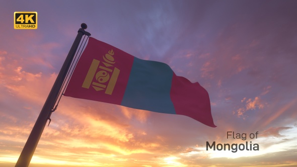 Mongolia Flag on a Flagpole V3 - 4K