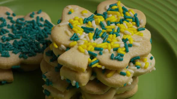 Cinematic, Rotating Shot of Saint Patty's Day Cookies on a Plate 